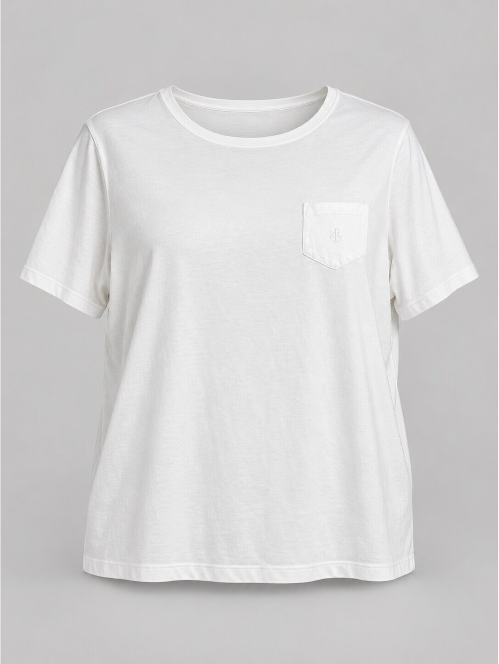 Lauren Ralph Lauren Women's 2X White Cotton Pocket T-Shirt Monogram